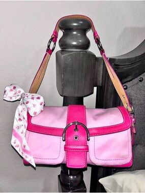 Y2K Pink Coach Two-Tone Double Pocket SoHo Flap Bag